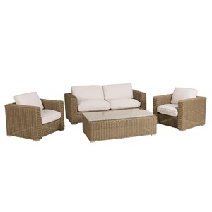 Kally - salon de jardin 5 places en rotin synthétique taupe