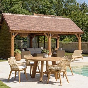 Valeria - ensemble de jardin table en bois de teck recyclé rotin 4 pers.