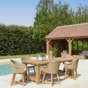 Kally - ensemble de jardin table en bois teck recyclé et chaises en rotin synth.