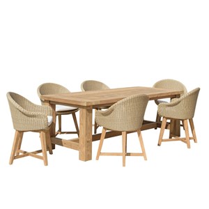 Kally - ensemble de jardin table en bois teck recyclé et chaises en rotin synth.