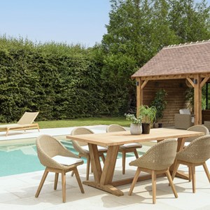 Kally - ensemble de jardin table et chaise en bois teck recyclé et rotin synth.