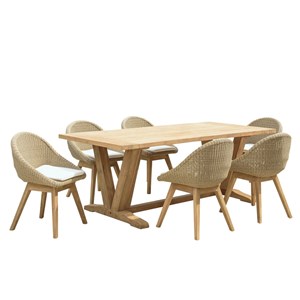 Kally - ensemble de jardin table et chaise en bois teck recyclé et rotin synth.
