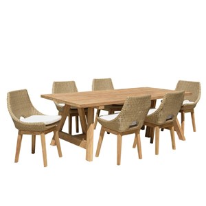Kally - ensemble de jardin en bois teck recyclé et rotin synth. 6 pers (table et