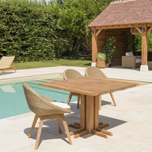 Kally - ensemble de jardin : table carrée en bois de teck recyclé et rotin synth