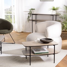Julia - table basse rect. Pieds métal noir double plateau bois marron