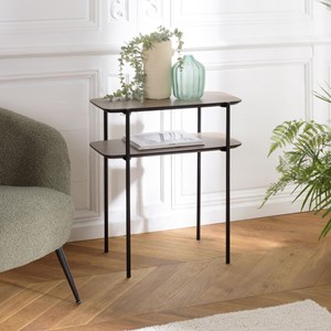 Julia - table d'appoint double plateau bois marron pieds métal noir