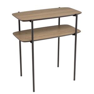Julia - table d'appoint double plateau bois marron pieds métal noir