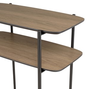 Julia - table d'appoint double plateau bois marron pieds métal noir