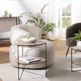 Julia - table d'appoint 2 plateaux ovoïdes bois marron pieds métal
