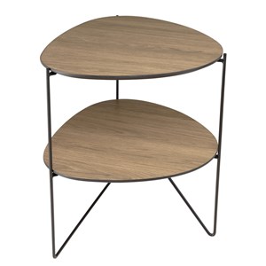 Julia - table d'appoint 2 plateaux ovoïdes bois marron pieds métal