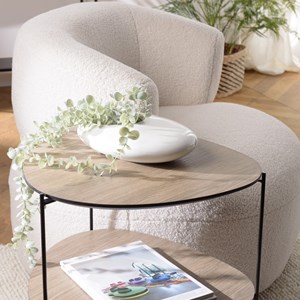 Julia - table d'appoint 2 plateaux ovoïdes bois marron pieds métal