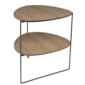Julia - table d'appoint 2 plateaux ovoïdes bois marron pieds métal