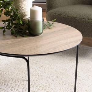 Julia - table basse ronde 60x60cm pieds métal noir et bois marron