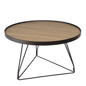 Julia - table basse ronde 70x70cm bois marron et pieds épingles noir
