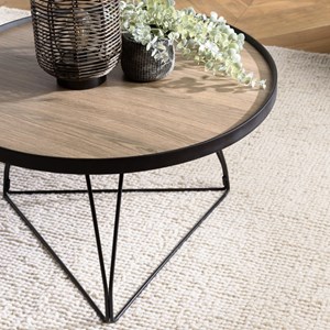 Julia - table basse ronde 70x70cm bois marron et pieds épingles noir