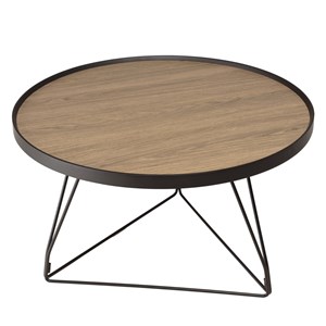 Julia - table basse ronde 70x70cm bois marron et pieds épingles noir
