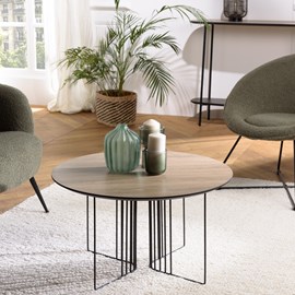 Julia - table basse biseautée pieds graphique 70x70cm bois marron