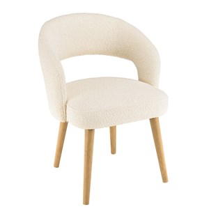 Pierre - chaise en tissu bouclette écru, dossier ouvert pieds en bois