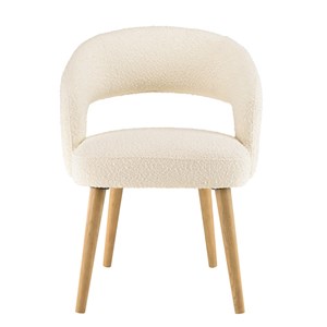 Pierre - chaise en tissu bouclette écru, dossier ouvert pieds en bois