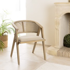 Pierre - chaise en bois assise tissu couleur beige dossier cannage