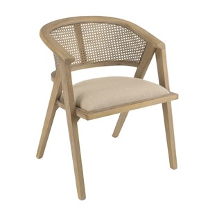 Pierre - chaise en bois assise tissu couleur beige dossier cannage