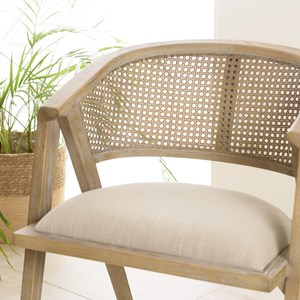 Pierre - chaise en bois assise tissu couleur beige dossier cannage