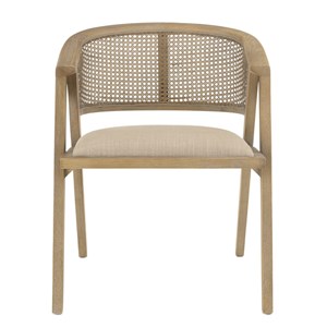 Pierre - chaise en bois assise tissu couleur beige dossier cannage