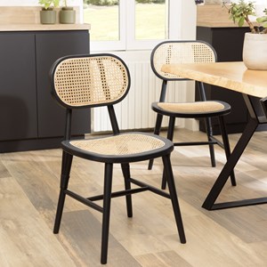 Pierre - lot de 2 chaises bois noir assise et dossier en cannage