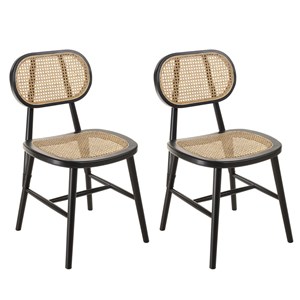 Pierre - lot de 2 chaises bois noir assise et dossier en cannage
