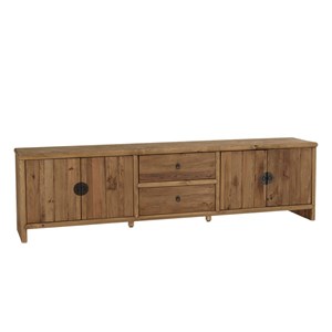 Sandy - meuble tv 2 tiroirs 4 portes, longueur 240cm bois pin recyclé