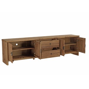 Sandy - meuble tv 2 tiroirs 4 portes, longueur 240cm bois pin recyclé