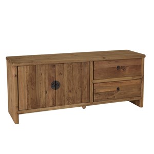 Sandy - meuble tv 2 tiroirs 2 portes, longueur 155cm bois pin recyclé