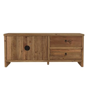 Sandy - meuble tv 2 tiroirs 2 portes, longueur 155cm bois pin recyclé