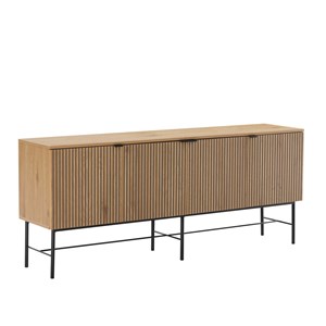 Scott - buffet 4 portes bois décor effet rainuré noir et naturel