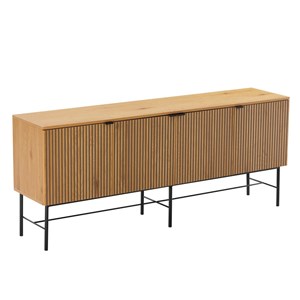 Scott - buffet 4 portes bois décor effet rainuré noir et naturel