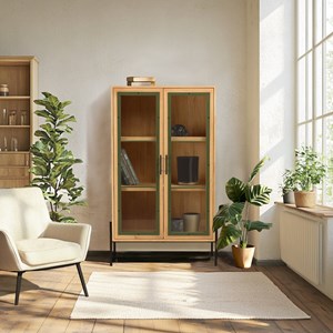 Helena - vaisselier 2 portes vitrées vert bois pin et métal noir