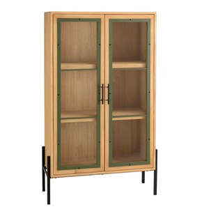 Helena - vaisselier 2 portes vitrées vert bois pin et métal noir