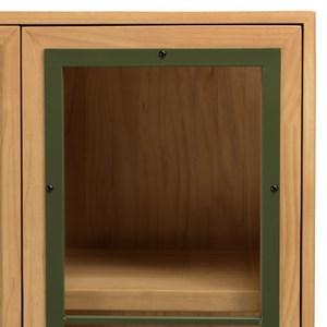 Helena - vaisselier 2 portes vitrées vert bois pin et métal noir