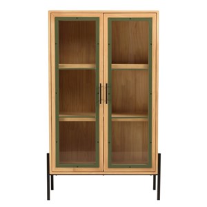 Helena - vaisselier 2 portes vitrées vert bois pin et métal noir