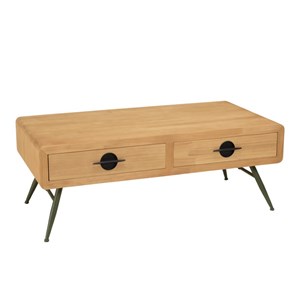 Helena - table basse 2 tiroirs bois pin pieds métal vert