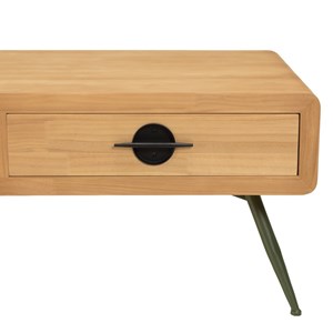 Helena - table basse 2 tiroirs bois pin pieds métal vert
