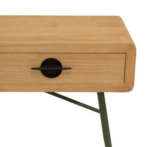 Helena - console 2 tiroirs en bois pin et pieds métal vert