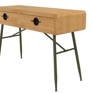 Helena - console 2 tiroirs en bois pin et pieds métal vert