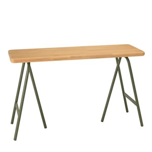 Helena - console plateau en bois pin et pieds tréteaux en métal vert