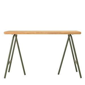 Helena - console plateau en bois pin et pieds tréteaux en métal vert
