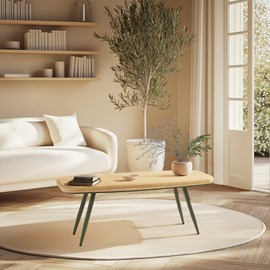 Helena - table basse plateau l100cm en bois pin pieds vert