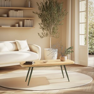 Helena - table basse plateau l100cm en bois pin pieds vert