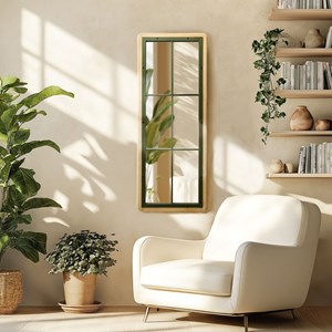 Helena - miroir rectangulaire esprit verrière bois pin et métal vert