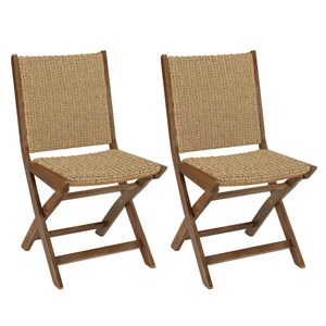 Vick - lot de 2 chaises pliantes en bois d'acacia huilé et rotin