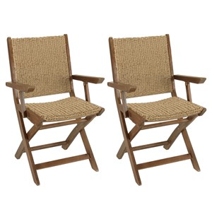 Vick - lot de 2 fauteuils pliants en bois d'acacia huilé et rotin